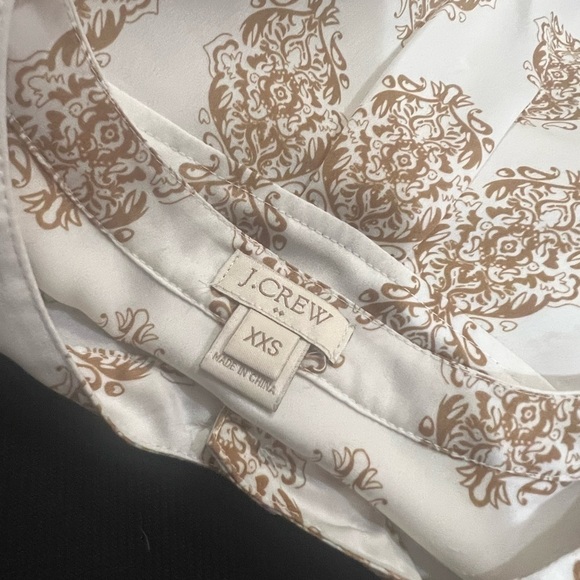 J CREW XXS Popover Tunic Top Blouse Printed Medallion Paisley White Tan - Picture 4 of 8